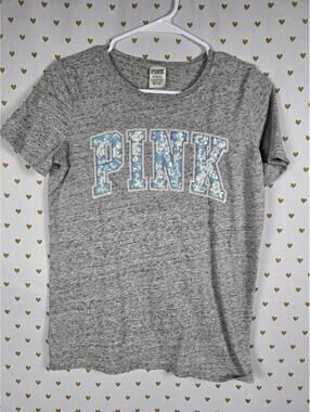 Victorias Secret PINK BLING MERMAID SEQUIN Tee Shirt Grey SMALL